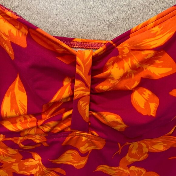 Lands’ End Floral Tankini Top Size 16 Swimsuit Unpadded Underwire Pink Orange - Picture 8 of 10